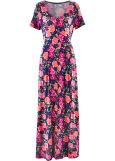 Трикотажное макси-платье с коротким рукавом (синий в цветочек) Bonprix