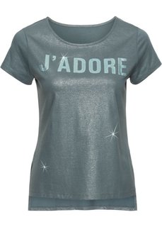 Футболка с блестками (зеленый с рисунком) Bonprix