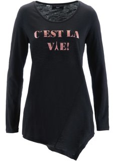 Футболка из материала фламе с длинным рукавом (черный) Bonprix