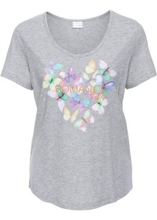 Трикотажная футболка с изображением бабочек (светло-серый меланж с рисунком) Bonprix
