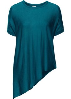 Пуловер с коротким рукавом и асимметричным нижним краем (сине-зеленый) Bonprix