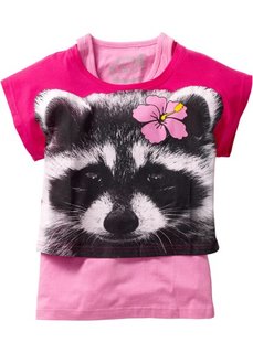 Короткая футболка + тэнк топ (2 изделия в упаковке) (горячий ярко-розовый с рисунком енота/розовый) Bonprix
