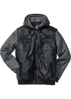 Куртка Regular Fit из искусственной кожи (черный/серый меланж) Bonprix