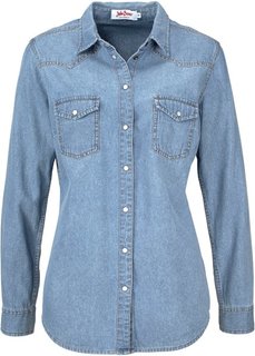 Джинсовая рубашка с длинным рукавом (нежно-голубой выбеленный) Bonprix