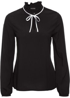 Блузка с бантом (черный/цвет белой шерсти) Bonprix