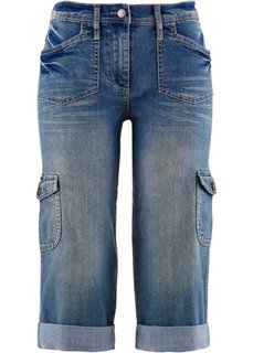 Карго-джинсы-стретч капри (темно-синий «потертый») Bonprix