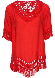 Туника с вязаными крючком узорами (красный) Bonprix