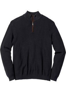 Пуловер Regular Fit с высоким воротом на молнии (черный) Bonprix