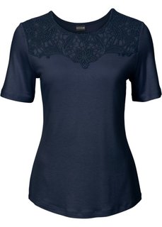 Футболка с кружевной отделкой (темно-синий) Bonprix