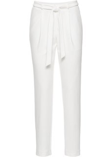 Брюки-морковки с текстильным поясом (цвет белой шерсти) Bonprix