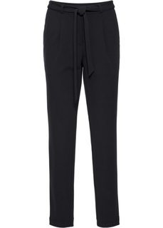 Брюки-морковки с текстильным поясом (черный) Bonprix