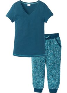 Пижама-капри (сине-зеленый/бирюзовый с рисунком) Bonprix