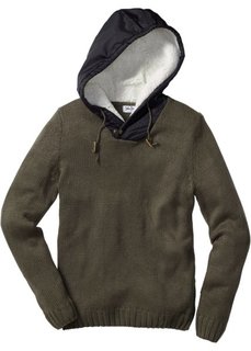 Пуловер Regular Fit с капюшоном (темно-оливковый) Bonprix