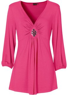 Футболка с рукавами 3/4 и драпировкой (горячий ярко-розовый) Bonprix
