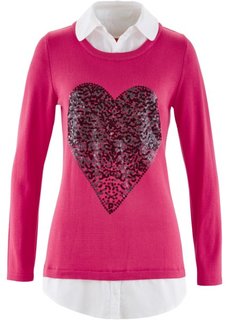 Пуловер 2 в 1 с длинным рукавом (светлый ярко-розовый) Bonprix