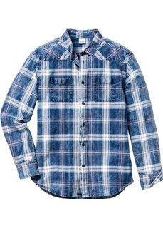 Рубашка Regular Fit с длинным рукавом (белый/синий джинсовый в клетку) Bonprix