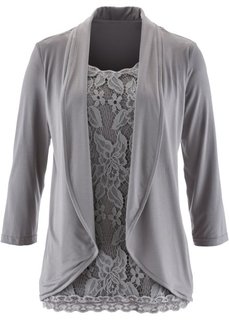 Футболка с эффектом 2 в 1 (серо-коричневый) Bonprix