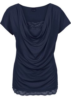 Футболка с кружевной отделкой (темно-синий) Bonprix