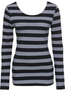 Футболка с длинными рукавами (черный/дымчато-серый в полоску) Bonprix