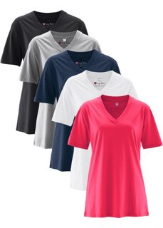 Удлиненная футболка с коротким рукавом (5 шт.) (ярко-розовый + светло-серый меланж + белый + черный + темно-синий) Bonprix