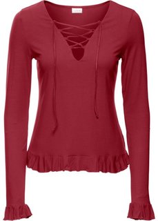 Футболка со шнуровкой (вишнево-красный) Bonprix