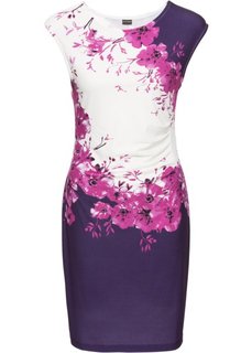 Платье с драпировкой (черный/фиолетовая орхидея с принтом) Bonprix