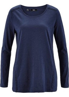 Футболка с кружевом и длинным рукавом (темно-синий) Bonprix