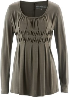 Футболка с длинными рукавами и складками (темно-оливковый) Bonprix