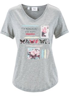 Футболка с рукавом 1/2 (светло-серый меланж с рисунком) Bonprix
