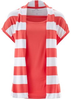 Футболка 2 в 1 (омаровый/белый в полоску) Bonprix
