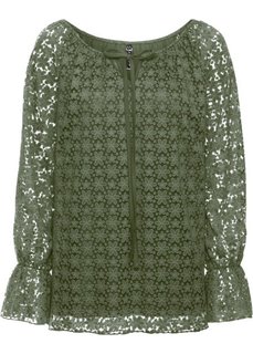 Футболка с цветочным узором (оливковый) Bonprix