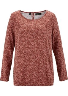 Футболка с эластичным низом и длинным рукавом (бордово-коричневый/цвет белой шерсти с рисунком) Bonprix