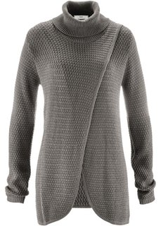 Пуловер с высоким воротом и эффектом запаха (серый) Bonprix