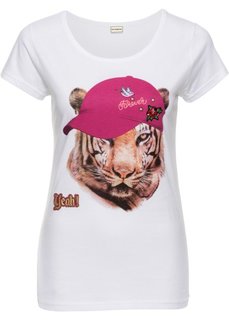 Футболка с модным принтом (белый с рисунком) Bonprix