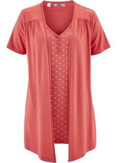 Футболка в стиле два в одном (коралловый/белый в горошек) Bonprix