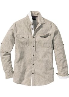 Рубашка Regular Fit с длинным рукавом (меланжевый хаки) Bonprix