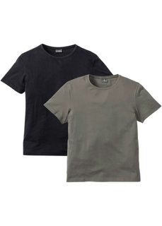 Длинная футболка Regular Fit (2 шт.) (темно-оливковый + черный) Bonprix