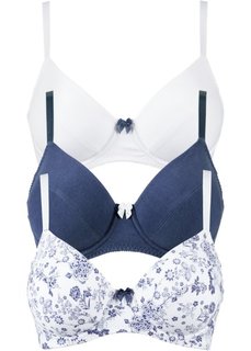 Бюстгальтер (3 шт.), чашка D (с принтом + темно-синий + белый) Bonprix