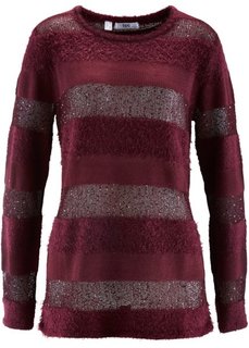 Пуловер с пайетками (кленово-красный в полоску) Bonprix