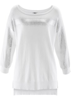 Пуловер с блестящей отделкой (цвет белой шерсти) Bonprix