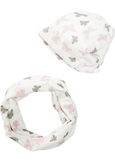 Для детей: шарф-снуд + шапка с бабочками (2 изд.) (розовый/белый с рисунком бабочек) Bonprix