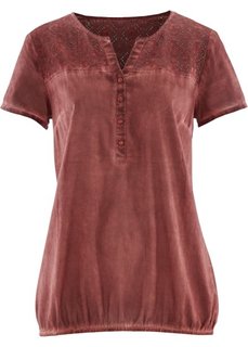 Блузка с кружевной отделкой и коротким рукавом («потертое» красное дерево) Bonprix