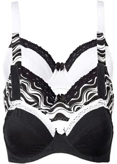 Модный бюстгальтер на косточках (3 шт.), чашка G (черный/белый + белый + черный) Bonprix