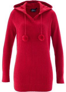 Удлиненный пуловер с капюшоном (красный) Bonprix