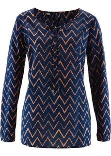 Блузка с длинным рукавом (темно-синий/персиковый в полоску) Bonprix