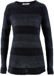 Пуловер с пайетками (черный в полоску) Bonprix
