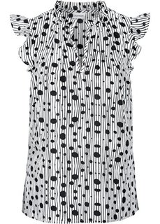 Блузка с коротким рукавом и воланами (белый/черный в горошек) Bonprix