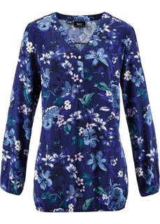 Однотонная блузка с длинными рукавами (ночная синь в цветочек) Bonprix