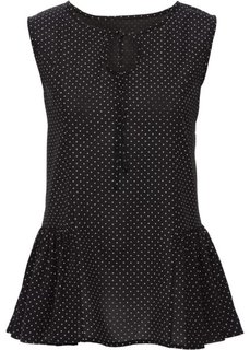 Блузка с воланами по бокам (черный/белый в горошек) Bonprix