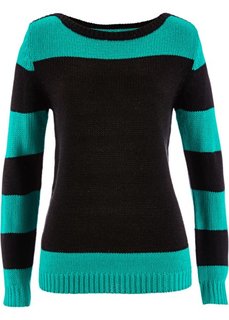 Пуловер (черный/изумрудный) Bonprix
